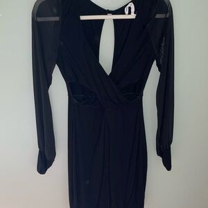 Black mesh sleeve cutout dress in size small